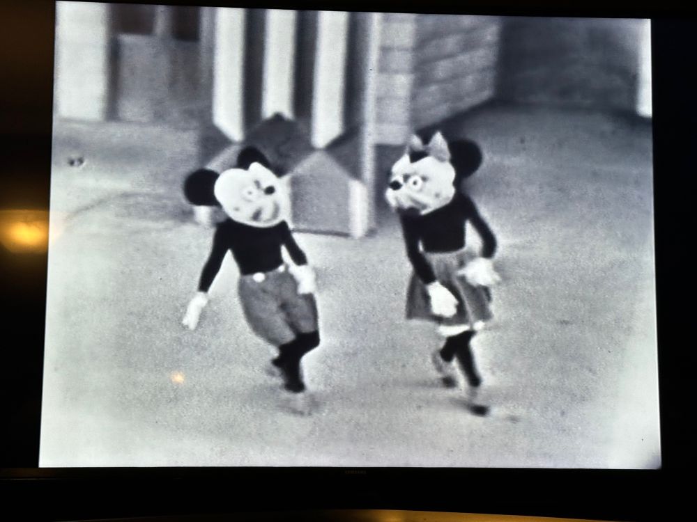 Really scary versions of Mickey Mouse and Minnie Mouse. 
