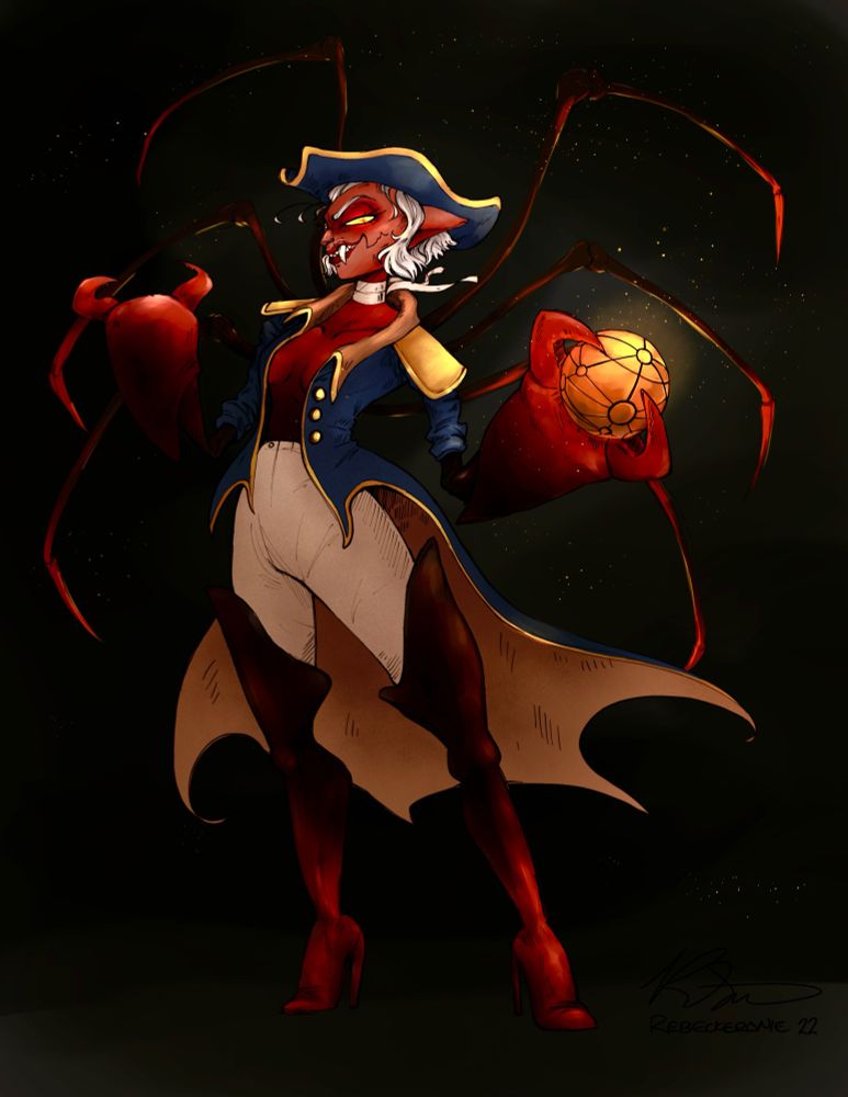 Art of a fusion between captain Amelia and Scroop from treasure planet