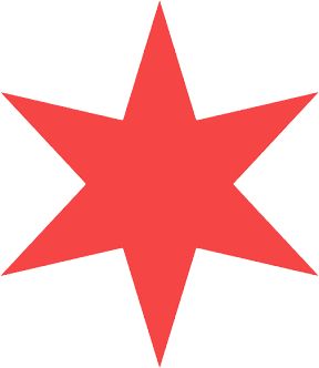A red six-pointed star in the style of the stars from Chicago’s flag