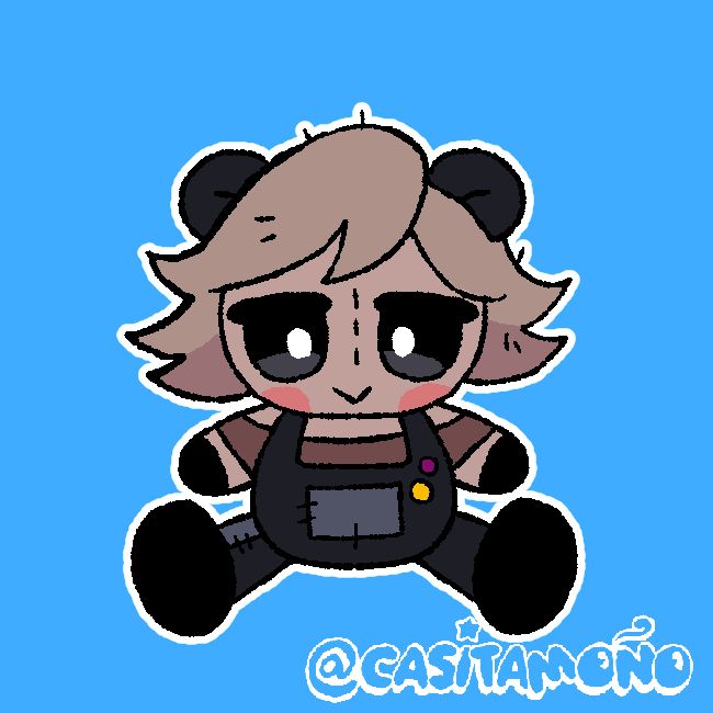 illustration of a plushie of a person with overalls and little ears