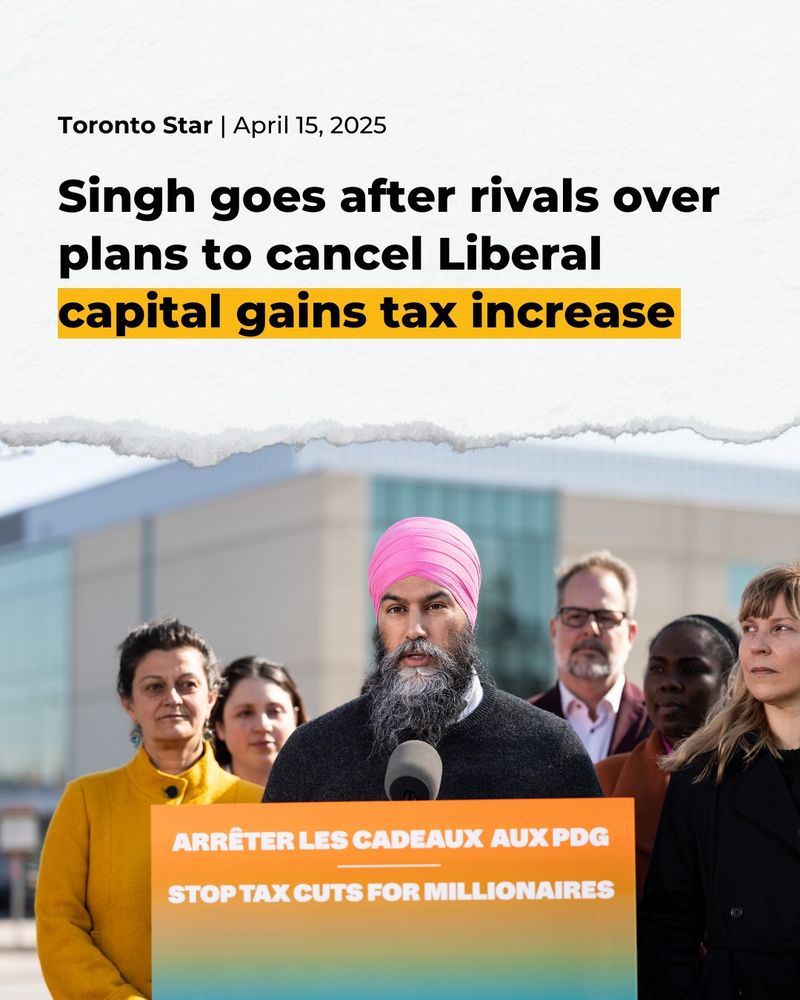 Headline graphic reads: Singh goes after rivals over plans to cancel Liberal capital gains tax increase.