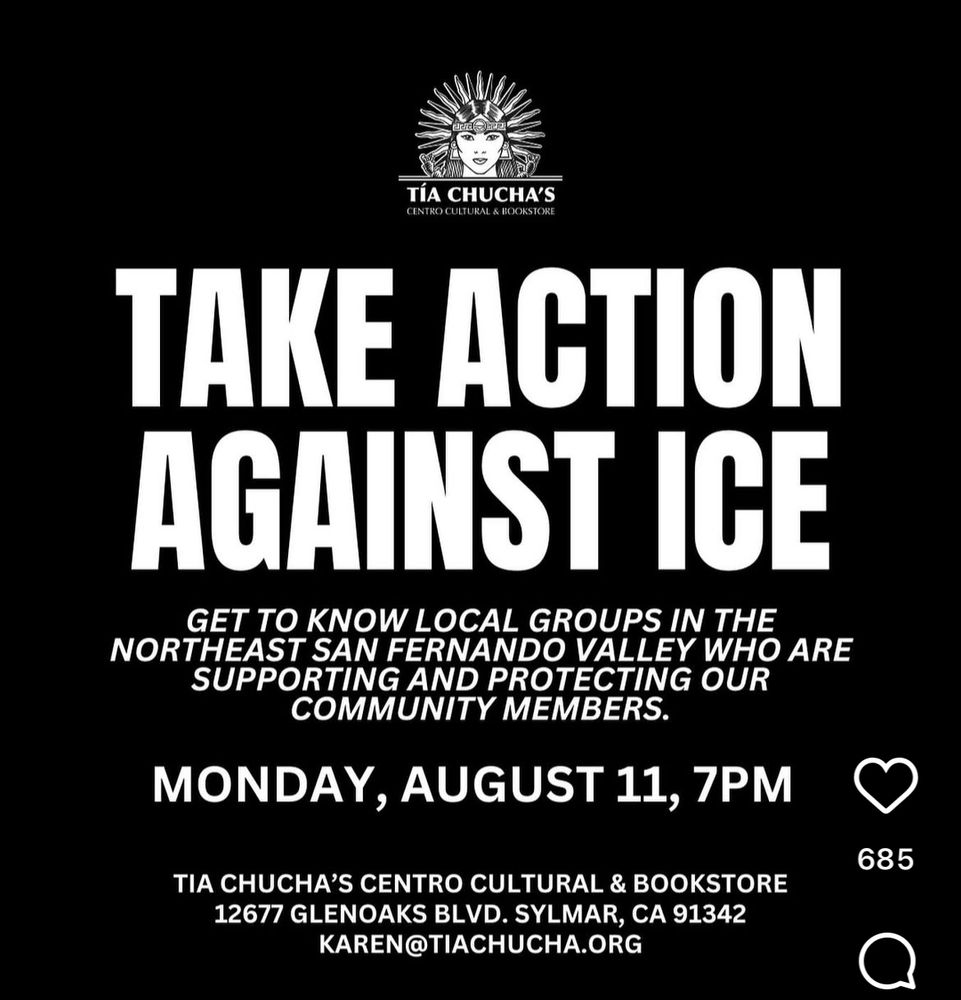 Flyer with info from text and Tia Trucha’s logo - drawing of an indigenous woman with a headdress. 