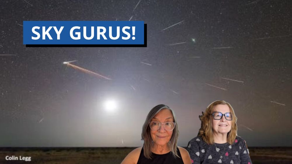 Two women in glasses with a background showing a meteor shower.