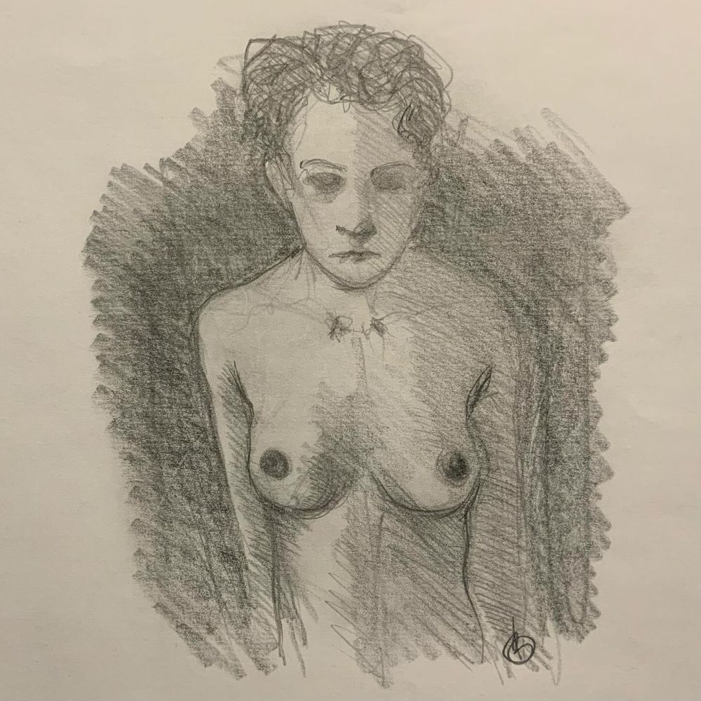 Femme,  buste nu, réalisée au crayon mine.