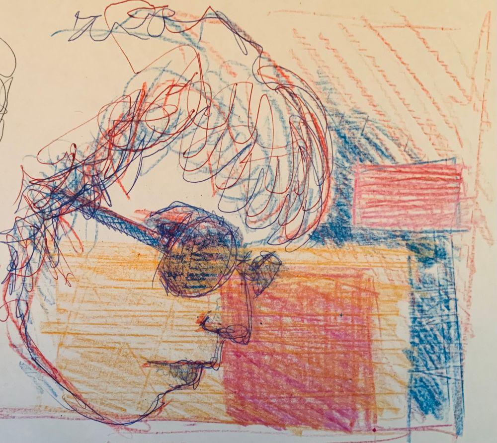 Quelque chose de Bob Dylan dans ce portrait réalisé au stylobille et crayola (crayon cire)
