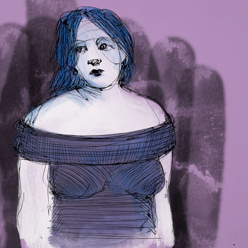 Femme - buste tracé au stylo bille mis en couleurs avec Procreate.