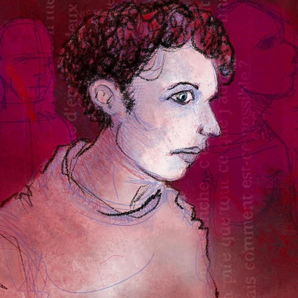 Reprise - Portrait dans une foule devinée derrière le personnage au premier plan réalisé à l'aide de Procreate - d'après la cersion précédente exécutée au crayon cire - Crayola