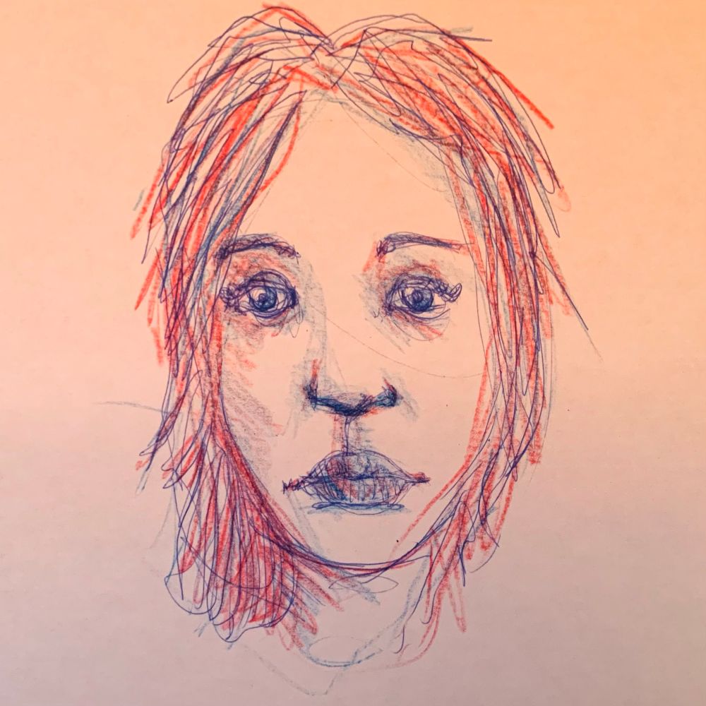 Portrait de femme realisé au stylo bille et crayons - crayon cire