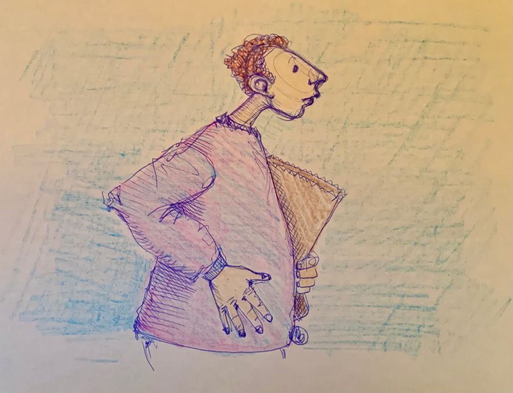 Personnage en quête d’auteur realisé au stylo bille et Crayola - Crayon cire

(Dans son sac en papier, tous les ingrédients nécessaires à la confection de nuages se trouvaient réunis.)