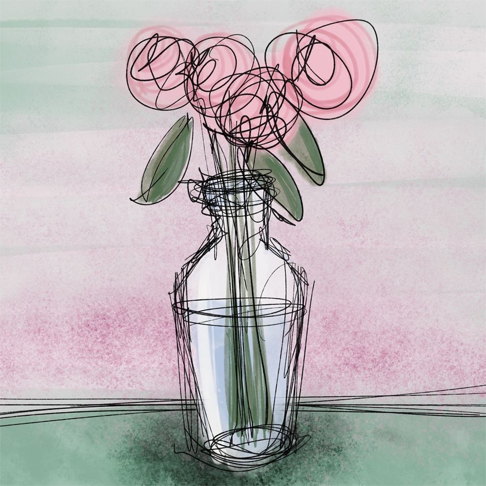 Fleurs - Roses - dans un vase réalisé avec Procreate.