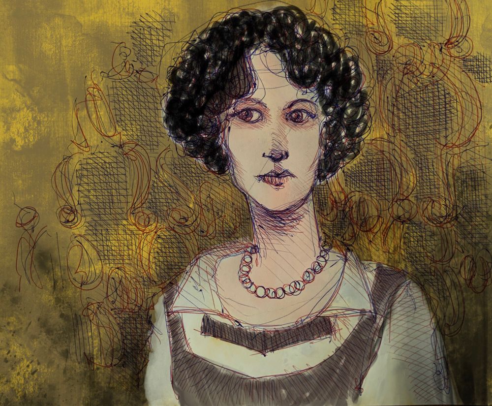 Portrait de femme réalisé au stylo bille et mis en couleurs à l’aide de Procreate 