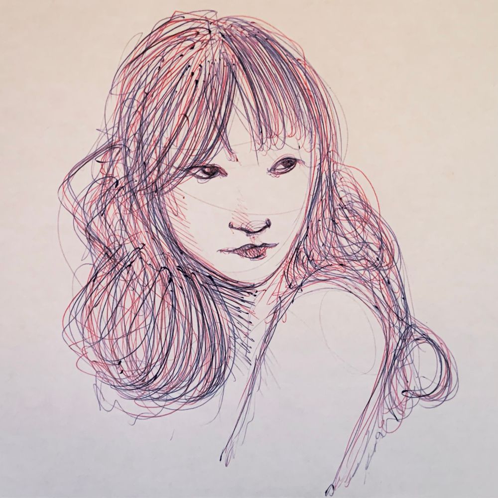 Visage de femme asiatique exécuté au stylo bille 