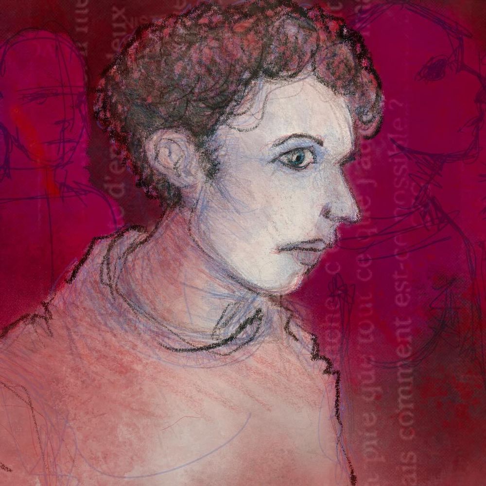 Reprise - Portrait dans une foule devinée derrière le personnage au premier plan réalisé au crayon de cire - crayola - superposé à la version exécutée à l'aide de Procreate.