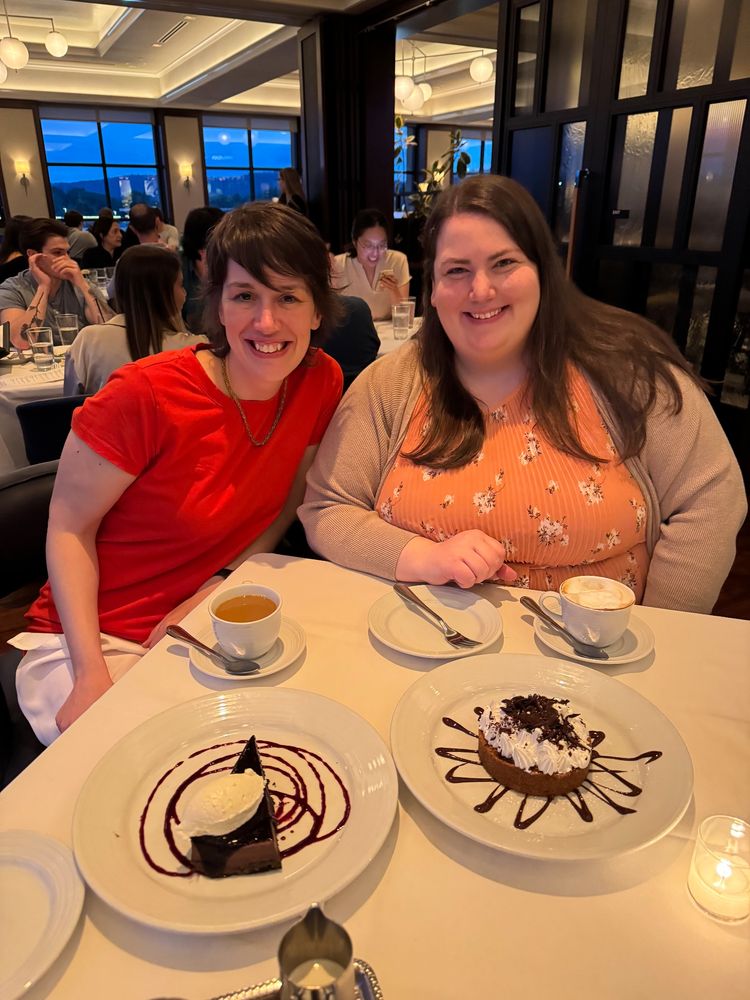 Photo of Kim and Dr. Lindstrom with coffee and dessert