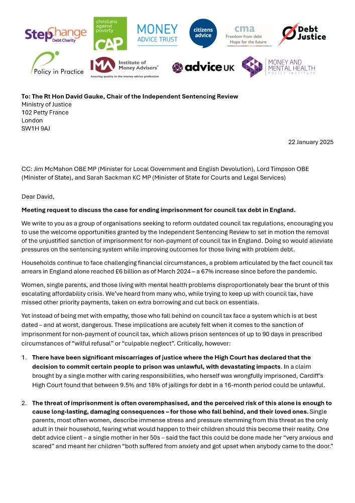 Image shows a letter we've written to Former Lord Chancellor David Gauke, who’s chairing an Independent Sentencing Review, urging him to set in motion plans to revoke this outdated sanction once and for all.