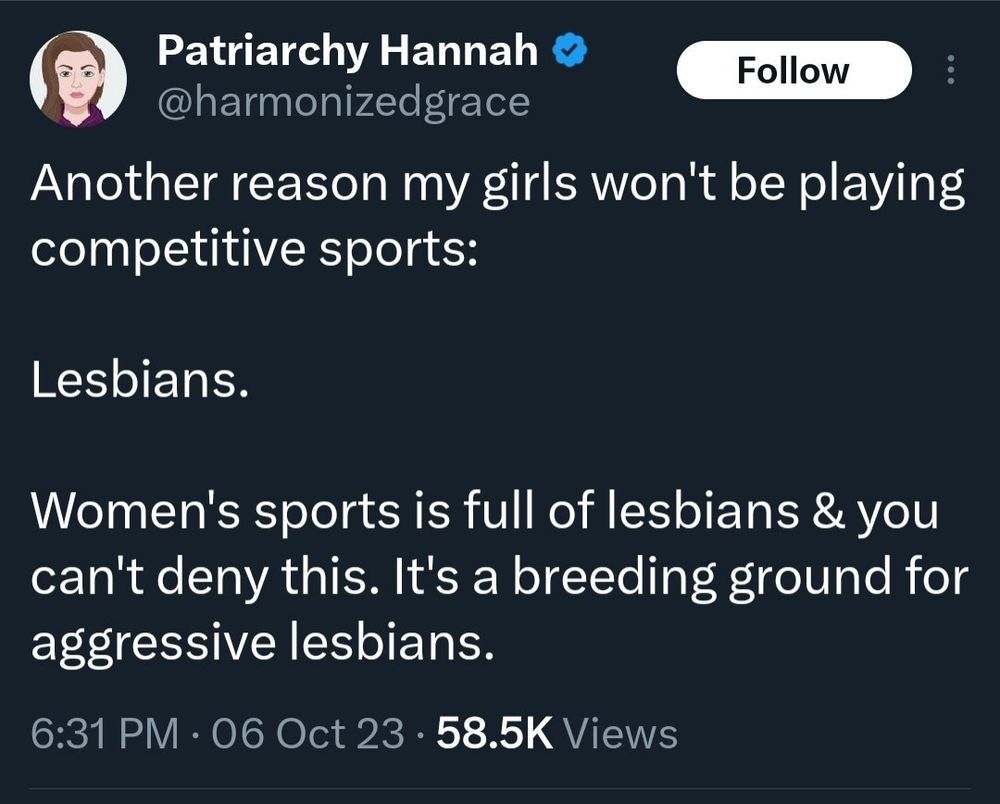 Eine Frau schreibt davon, dass sie ihre Töchter u.a. deshalb keinen Wettkampfsport machen werden lässt, weil der Frauensport voller "aggressiver Lesben" sei.