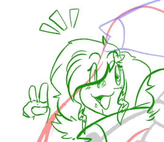 A sketch of a 90s Pokémon style self portrait of myself holding up a peace sign 