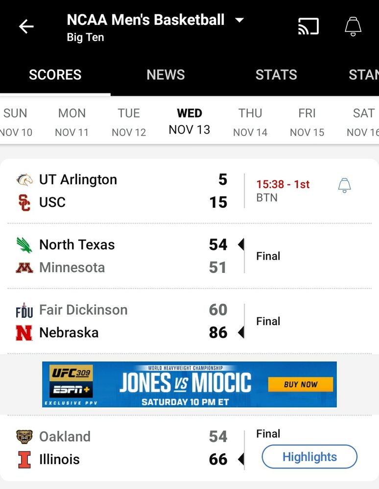 Washington basketball has been relegated from the Big 10 by ESPN.