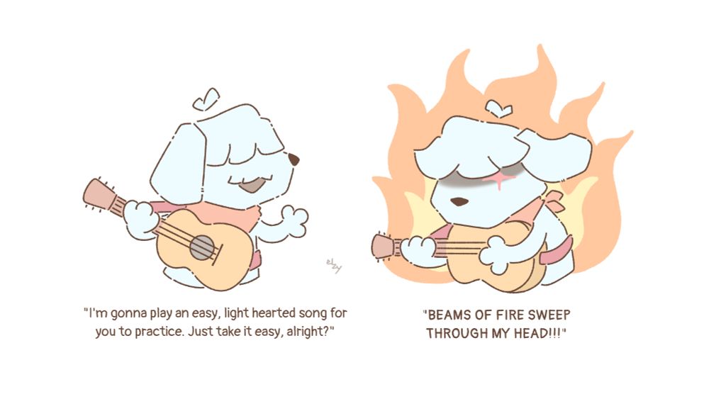 Mac the pupprt dog telling you that he'll play a light hearted song thats easy to practice, but starts playing Bleed by Mesuggah instead on his acoustic guitar