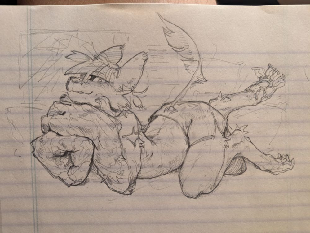 pencil doodle of Lancaster lounging, as it does