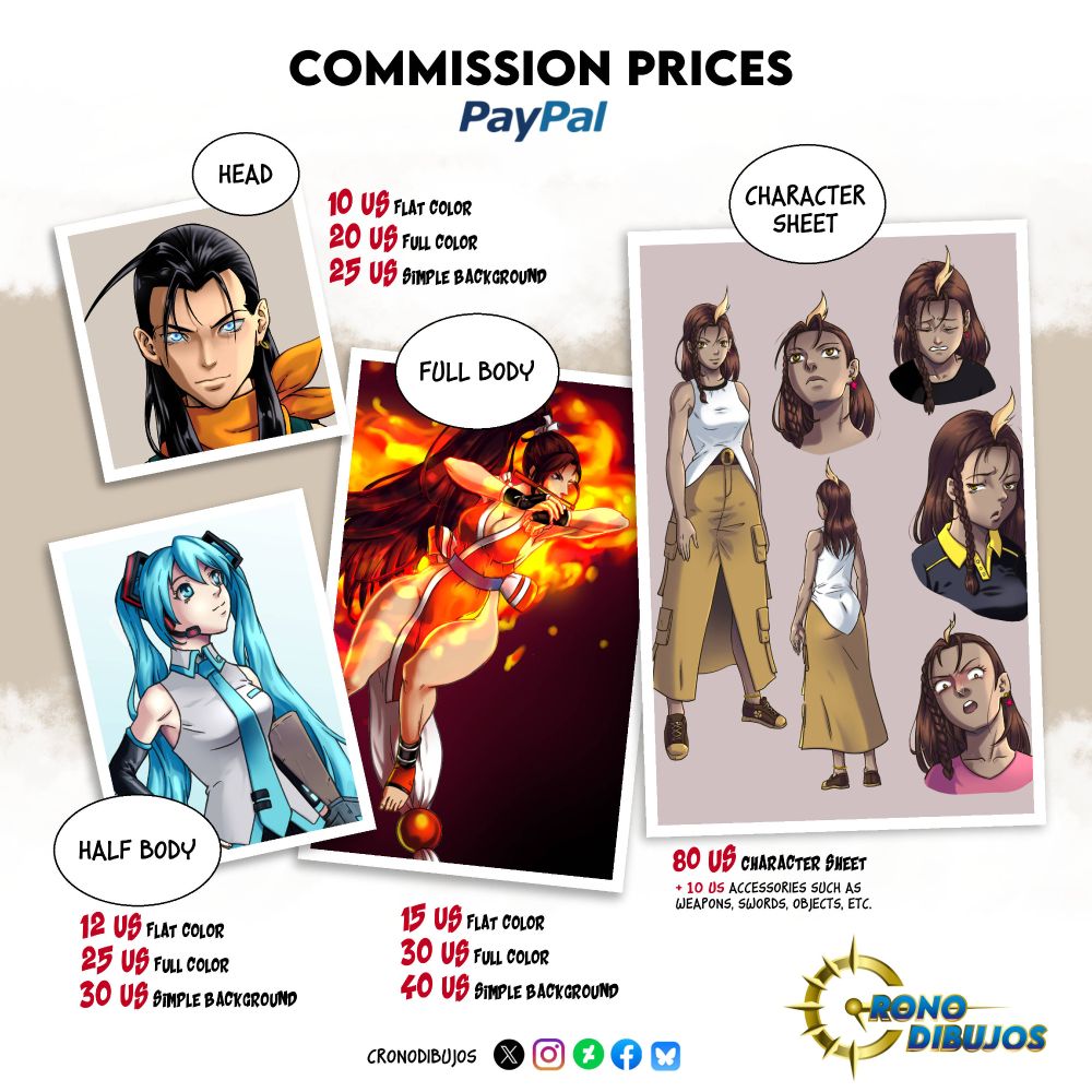 Hi, I'm cronodibujos and this is my commission sheet, if you're interested, please contact me.