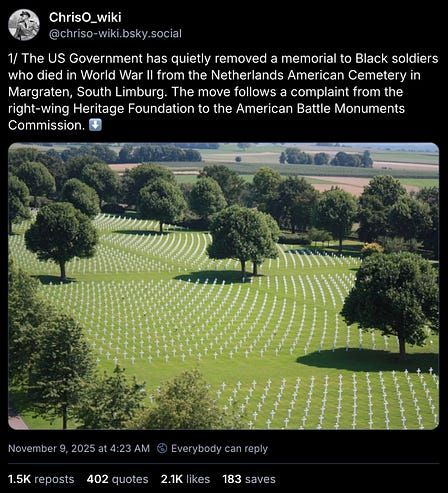 A memorial to Black soldiers was removed from the Netherlands American cemetery because of the Heritage Foundation