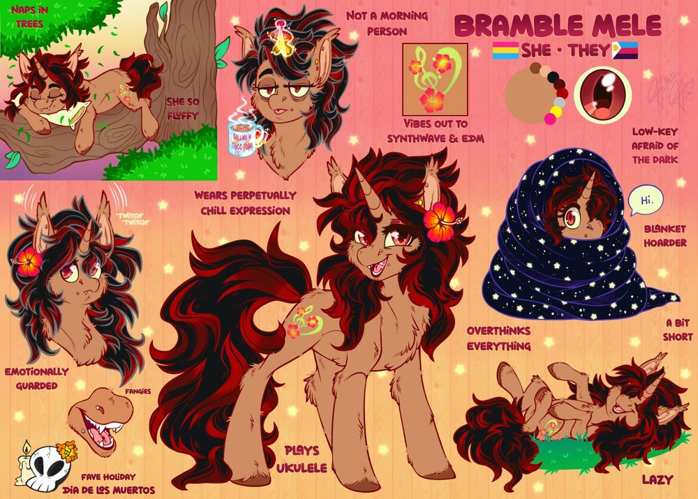 Bramble Angel Mele - an all around chill mare with a flair for the arts, bacon and electronic music.
