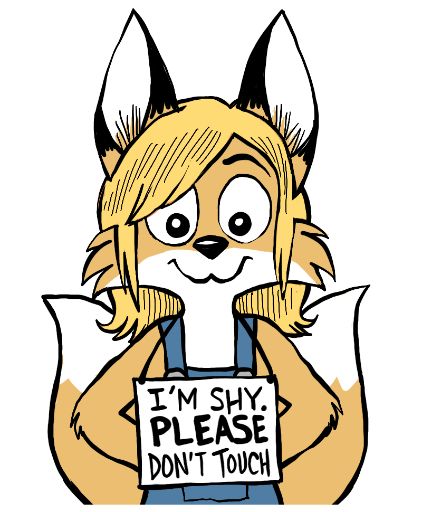 Emmylou Mudd-Llewellyn wearing her “I’m shy, please don’t touch” sign around her neck
