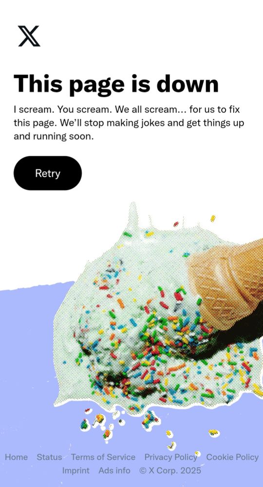 Pàgina d'error de X (Twitter, vaja): "This page is down"