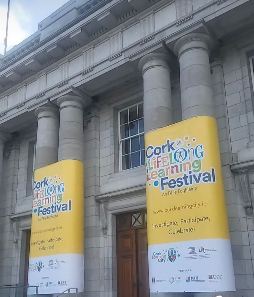 Learning festival signage displayed outside Cork City Hall 