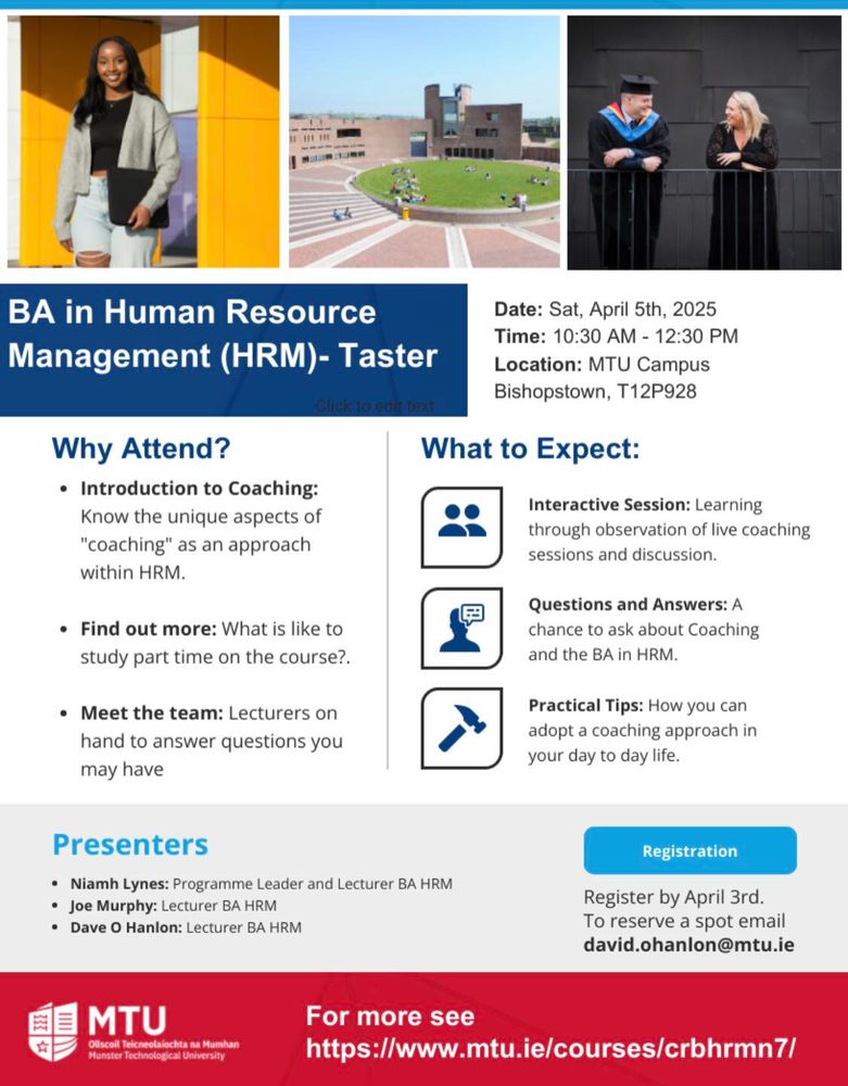 Flyer for upcoming taster session for BA in Human Resource Management