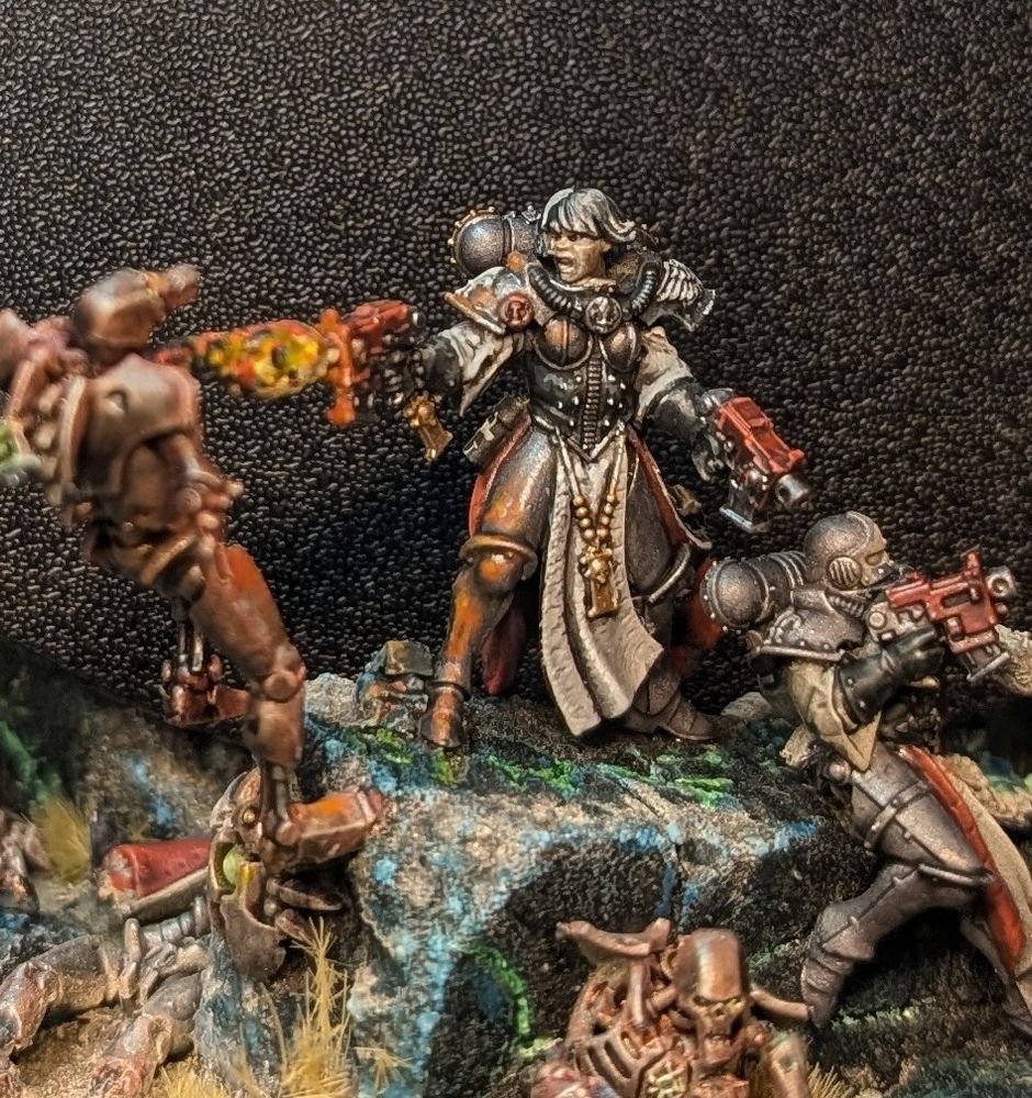 Sister of battle Vs necron Frank Frazetta inspired diorama. Based on Deathdealer number 7 and the destroyer. Close up view.