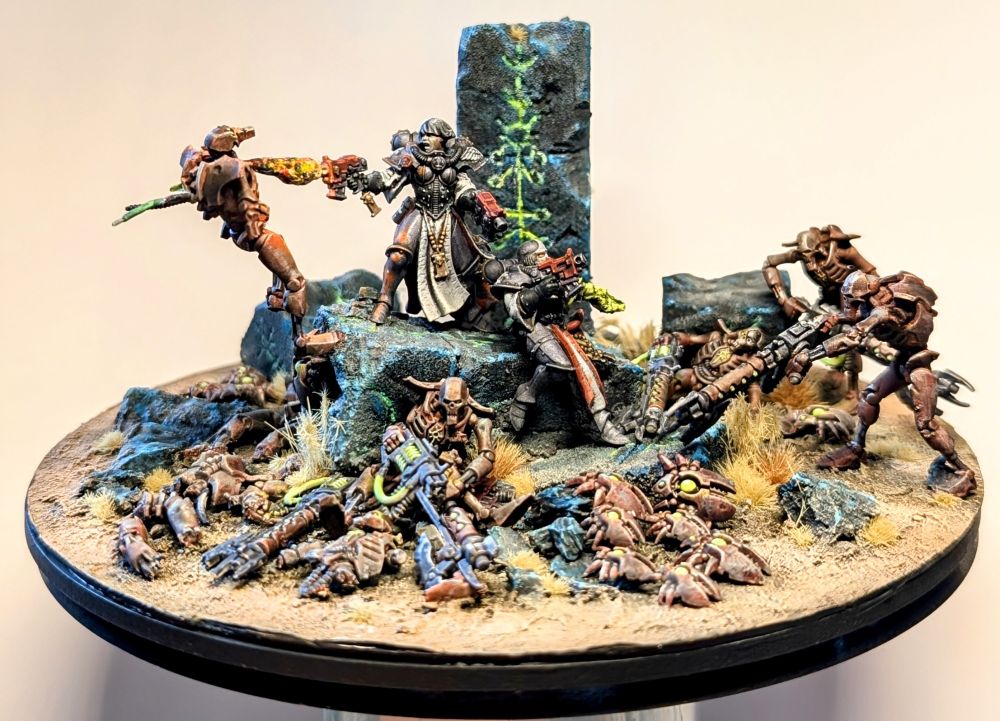 Frank Frazetta inspired sister of battle v necron diorama. Full view.