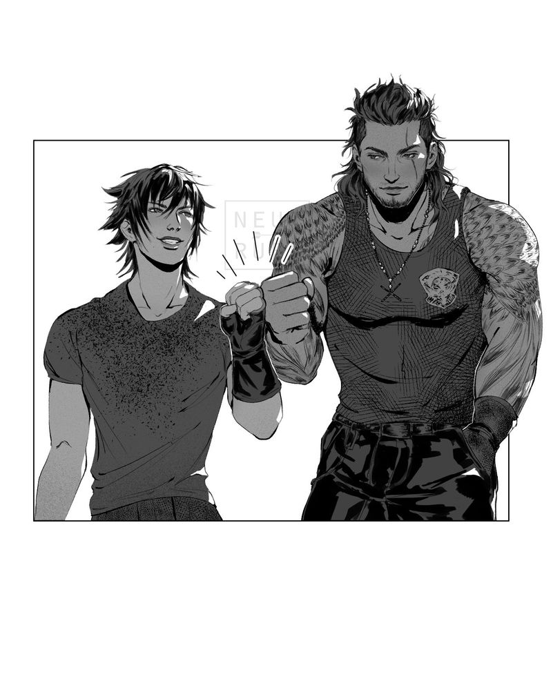 Noctis and Gladiolus from FFXV fist bumping