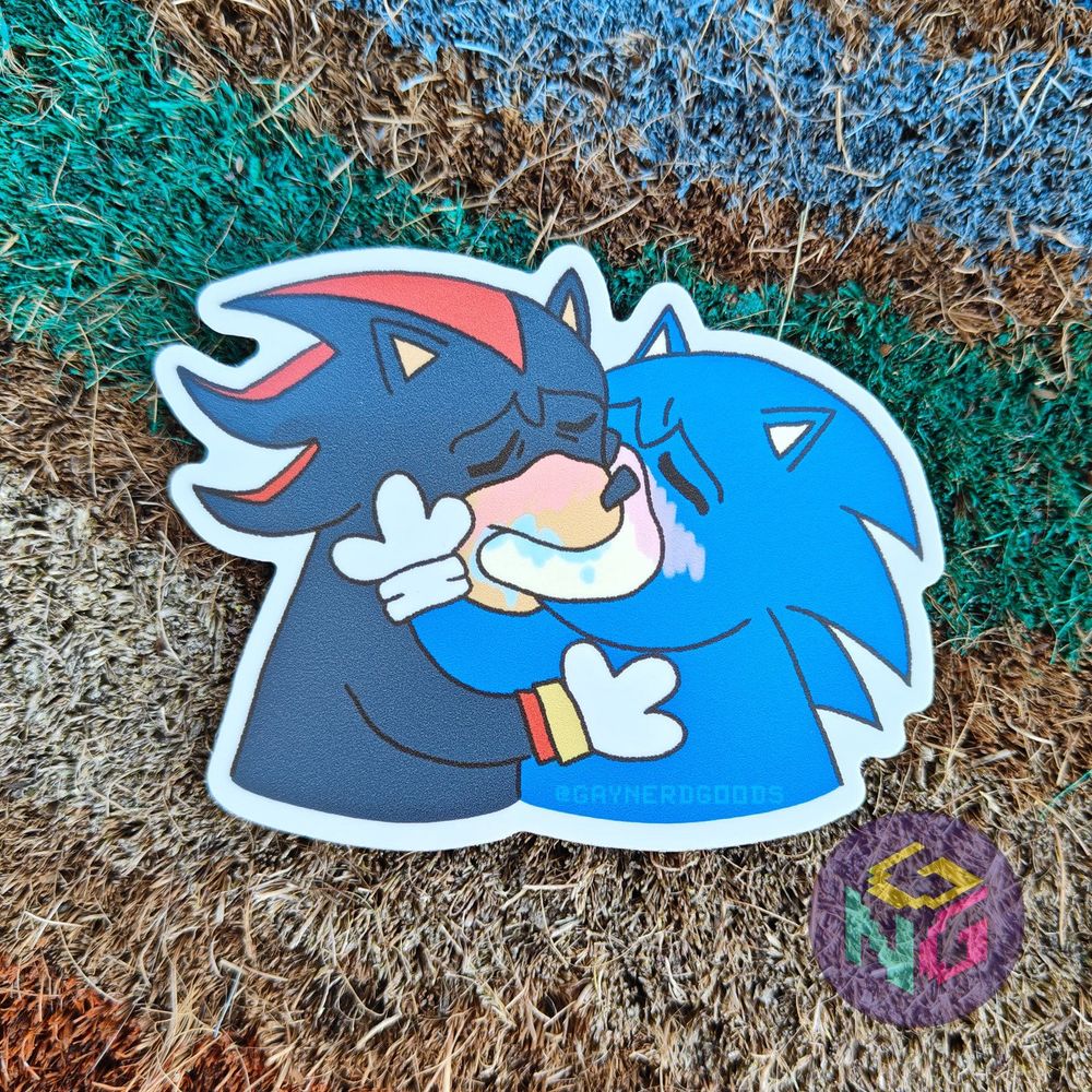 Sticker of a meme where Shadow and Sonic are kissing