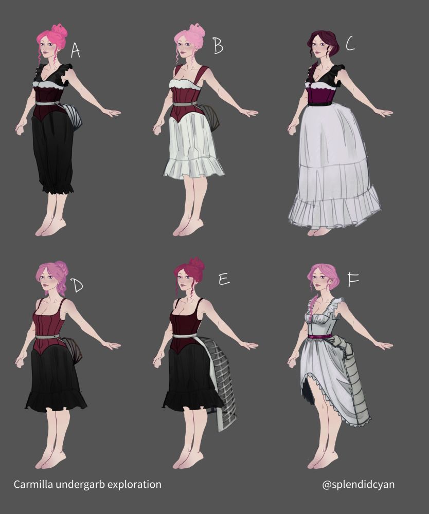 The pink woman again, this time with different corset and petticoat and bustle options.