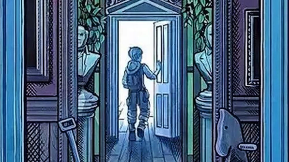 Blue Prince - A person walks through a door.