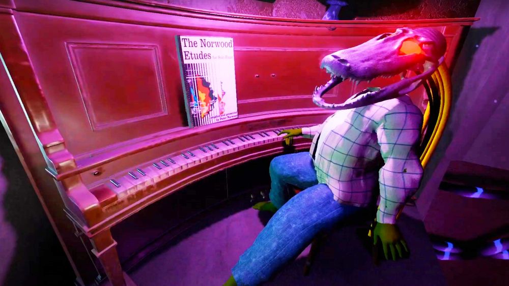 New Cosmo D RPG Moves of the Diamond Hand - A person with a large animal skull for a head sits in front of a piano.