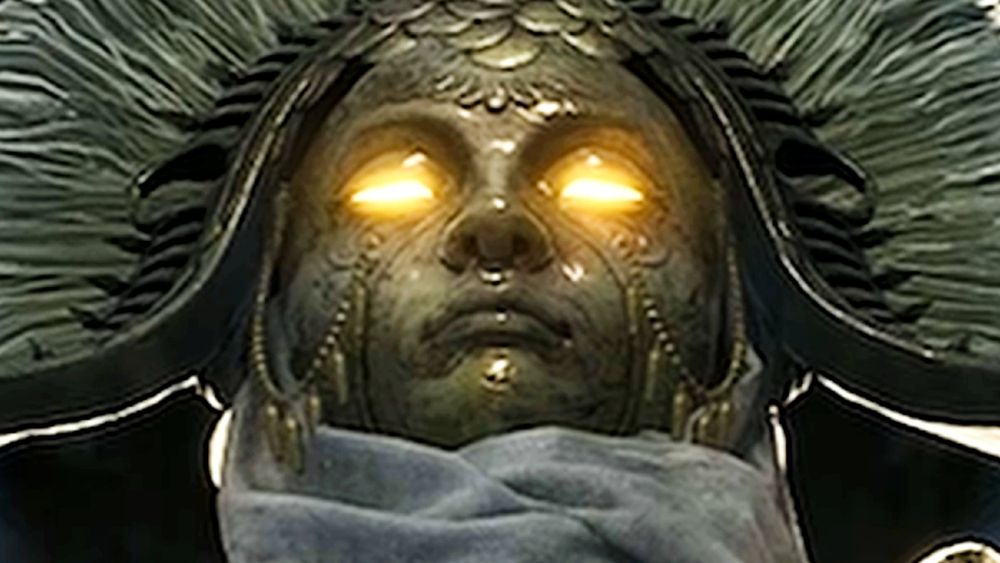 Titan Quest 2 - A masked figure with glowing eyes.