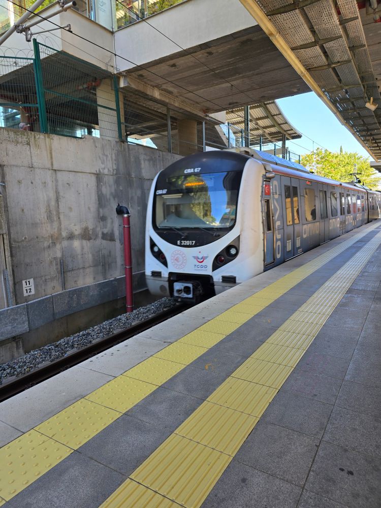 A train pulling into a station