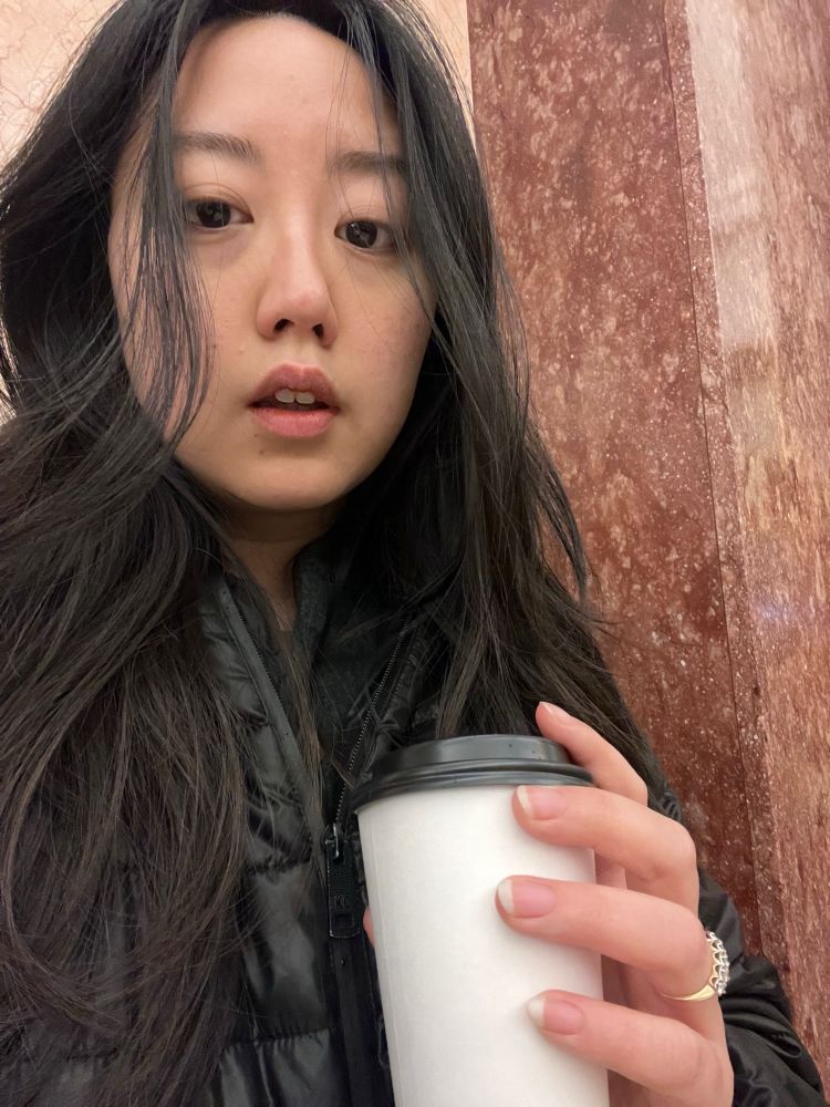 cold lady with a cortado