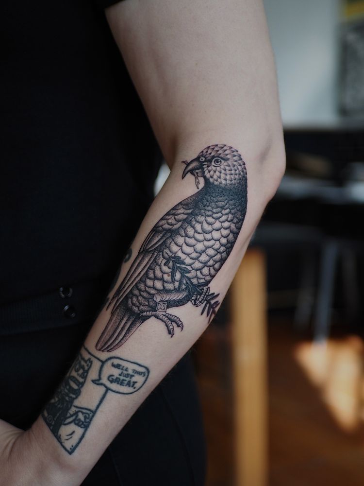 A tatto of a kea by Nicola Jane