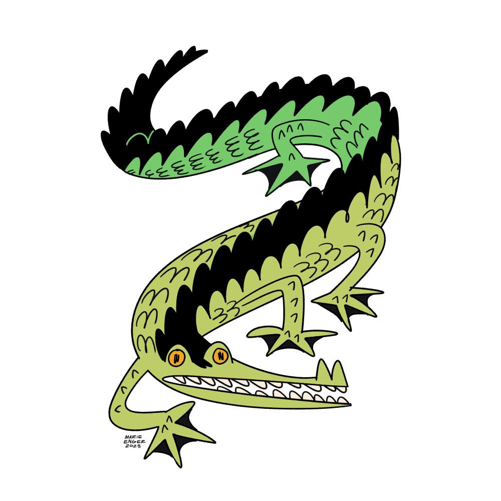 A drawing of a crocodile screaming 