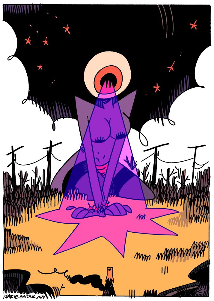 A drawing of the lady from the billboard 