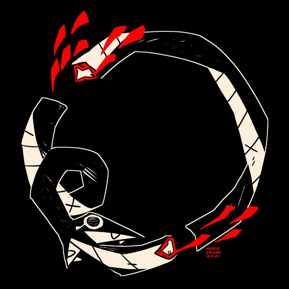 A drawing of a beheaded ouroboros  