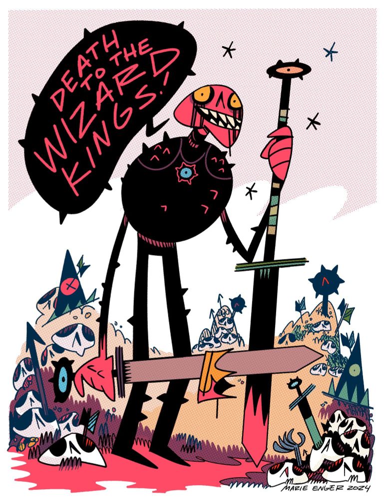 A drawing of hate pit the vat spawn saying death to the wizard kings 