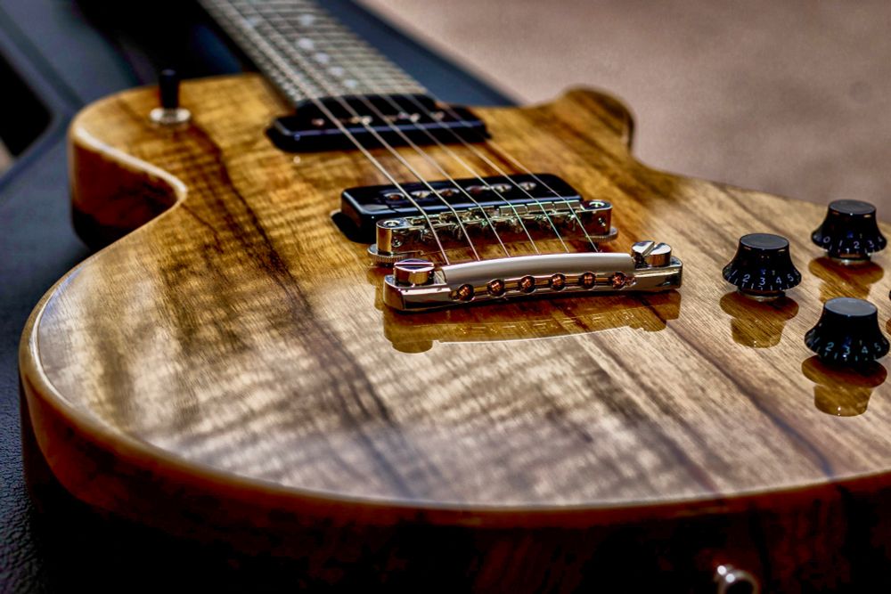 Harrison Guitarworks UK - Custom order and spec Single Cut Special P90 in solid figured Black Limba body and neck, Gaboon Ebony fingerboards and headstock face plate. Shed Handwound (literally in a shed!) P90 pickups and RS Guitarworks wiring loom, pots, cap, etc.
