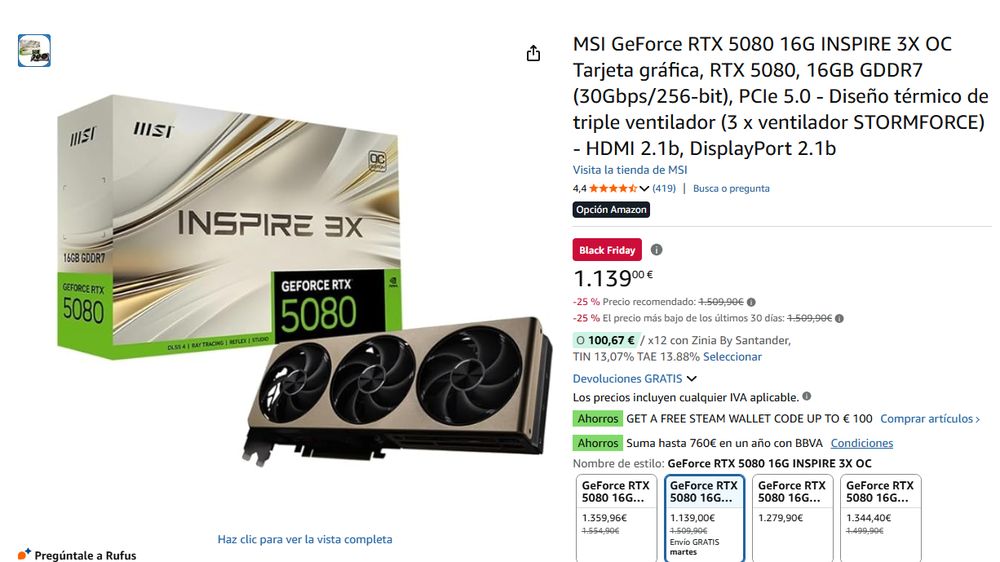 MSI GeForce RTX 5080 Inspire Black Friday 