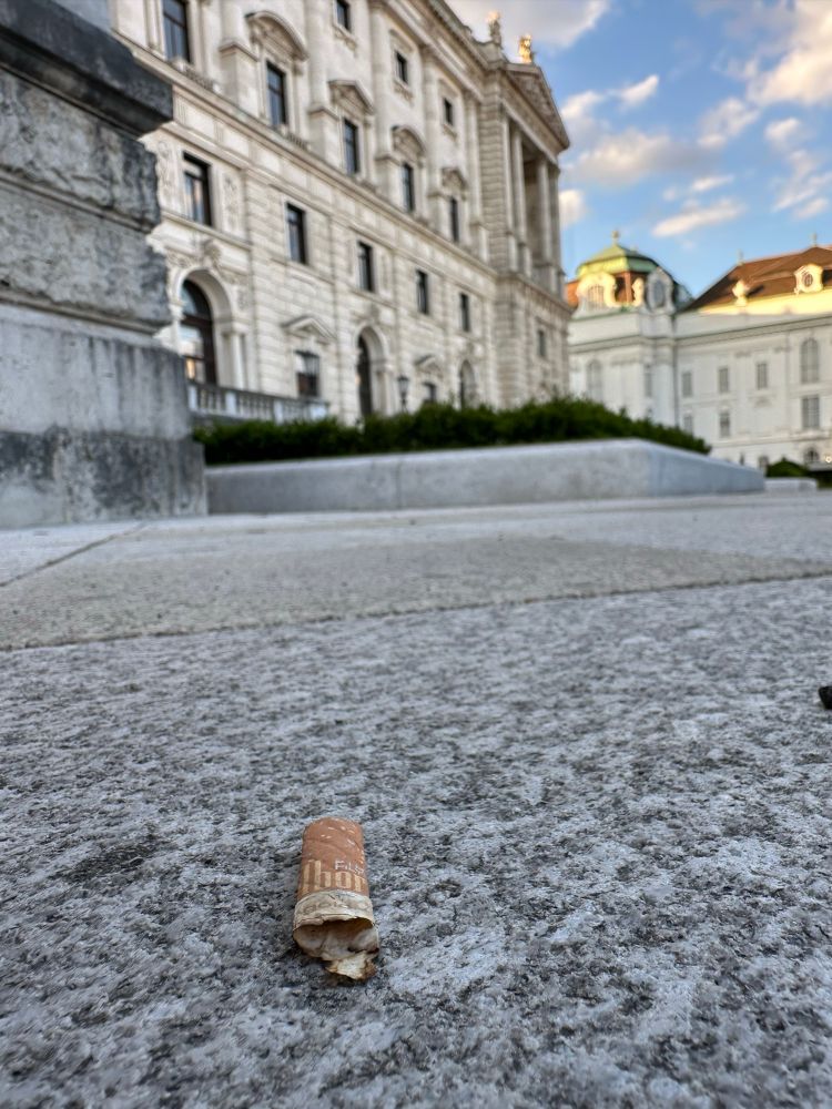 Cigarette butt on the floor in front of the Hofburg in Vienna