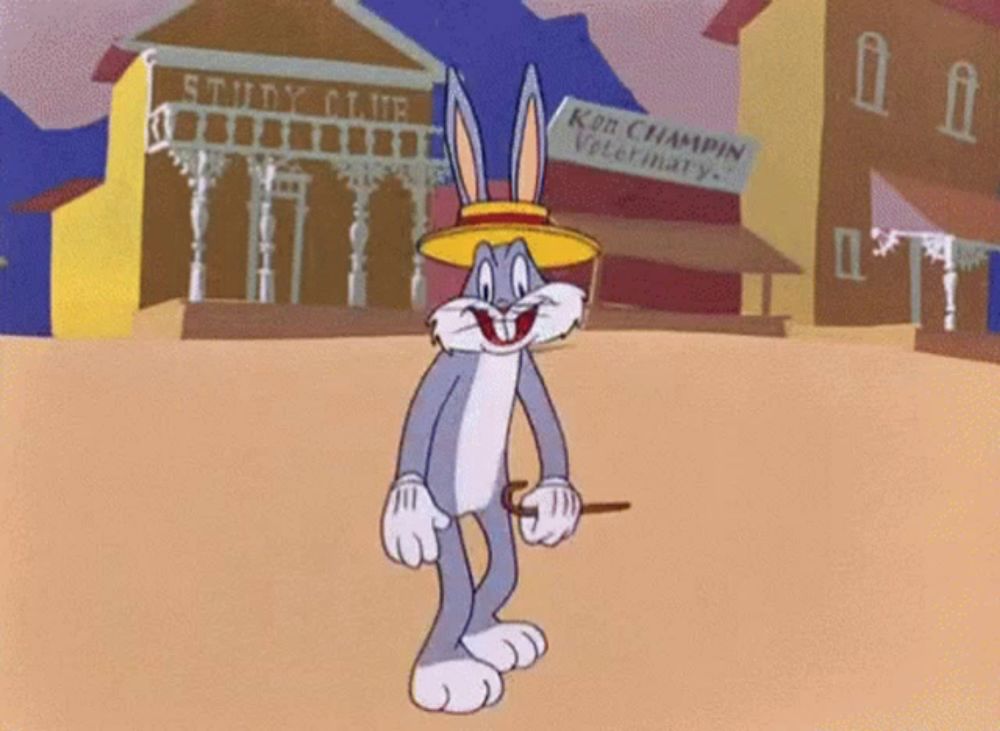 bugs bunny is standing in front of a ken champin veterinary